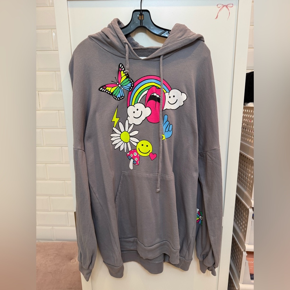 Lauren Moshi Gray Hoodie with Colorful Accents
